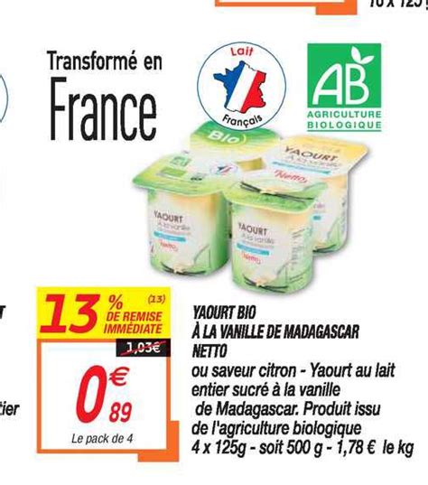 Promo Yaourt Bio La Vanille De Madagascar Netto Chez Netto