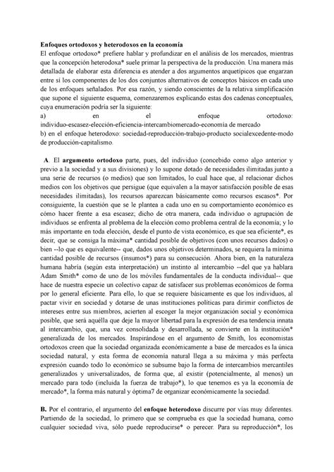 Enfoques ortodoxos y heterodoxos en la economía Enfoques ortodoxos y