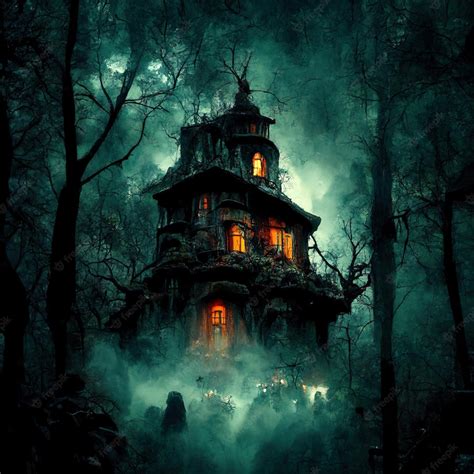 Premium Photo Spooky Halloween Haunted House In Forest