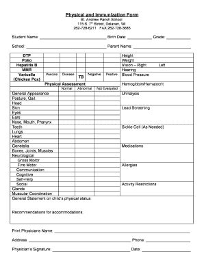 Fillable Online Standrews Delavan Physical And Immunization Form St