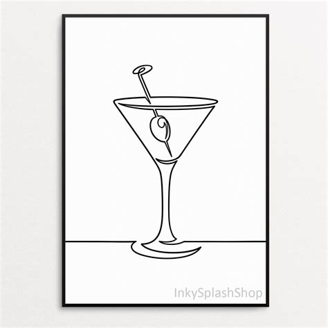 Cocktail Line Art Printable Martini Glass Minimalist Drawing Etsy