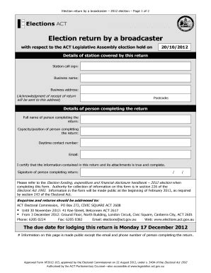 Fillable Online Legislation Act Gov Election Return By A Broadcaster