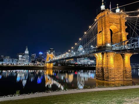 Night Bridge View Cincinnati Skyline at Night City Lights Ohio River ...