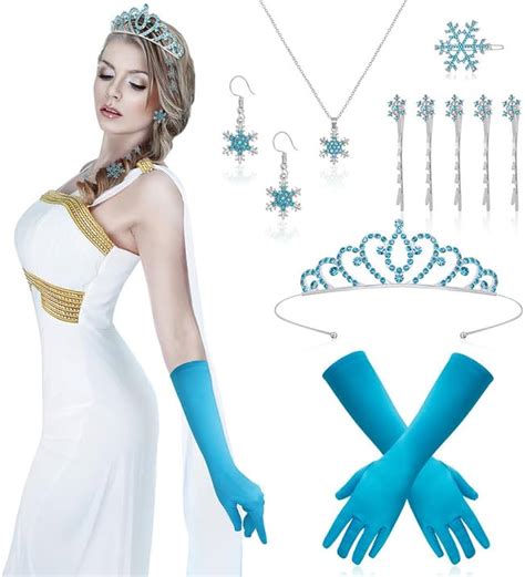 Howaf Elsa Costume Women Girls Princess Crown Elsa Crown Elsa Gloves