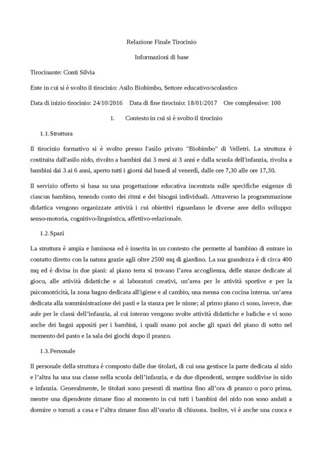 Il Tirocinio Formativo Si Svolto Presso L Asilo Privato Tfa