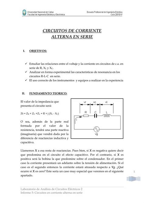 Pdf Circuitos De Corriente Alterna En Serie · Pdf Filelaboratorio De