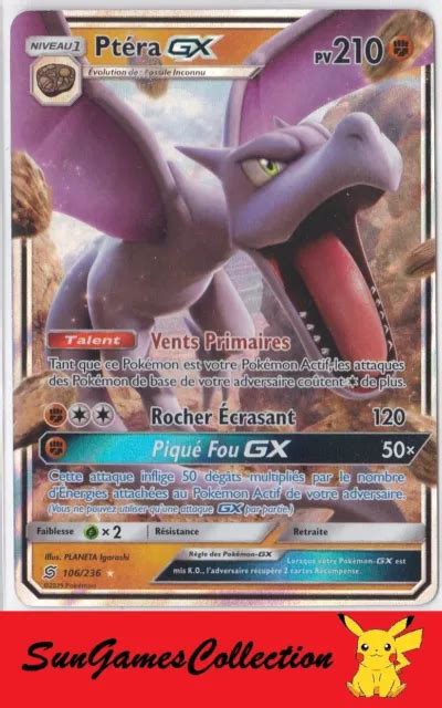 CARTE POKEMON Ptera Gx 106 236 SL11 Harmonie Des Esprits Neuve VF