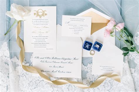 Blue-and-Gold Wedding Invitation Suite, Rings