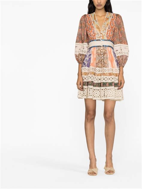 Zimmermann Devi Paisley Print Linen Minidress Neutrals Farfetch