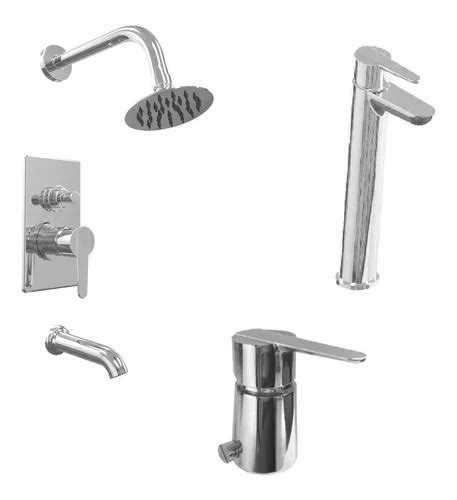 Combo Griferia Lavatorio Alto Bidet Ducha Hidromet Flat Cr