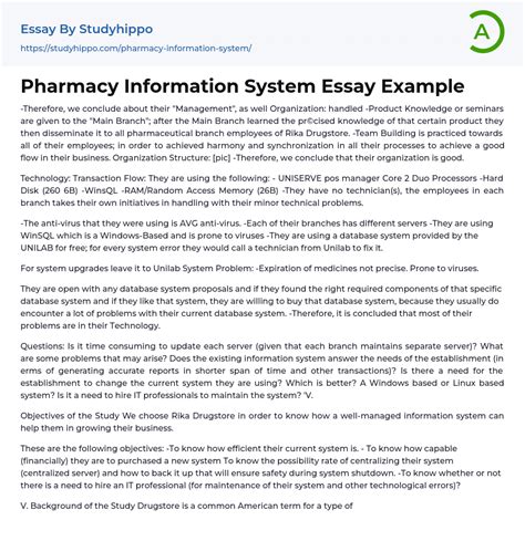 Pharmacy Information System Essay Example Studyhippo