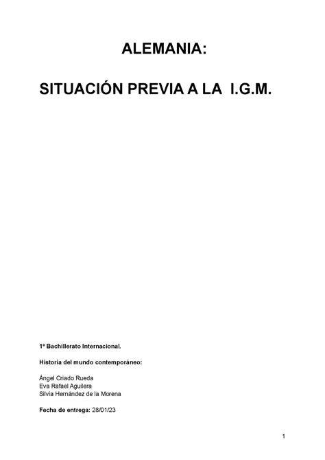 La Situación De Alemania En El Estallido De La Primera Guerra Mundial Interior Y Exterior