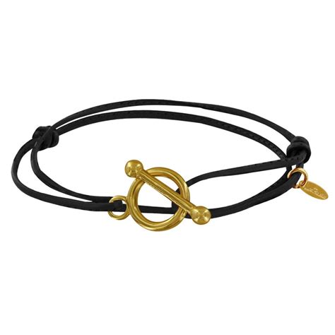 Bracelet Double Tour Plaqué Or Fermoir T et Lien en Cuir Coulissant