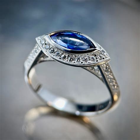 Marquise Sapphire Halo Ring R257 - Sholdt Jewelry Design