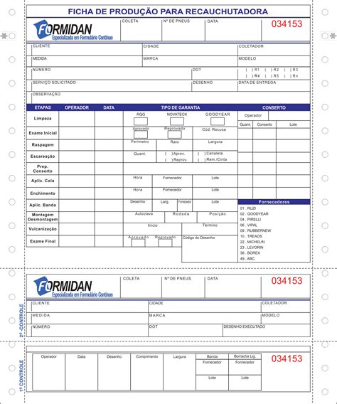 Ficha de Produção Formidan Formulário Contínuo