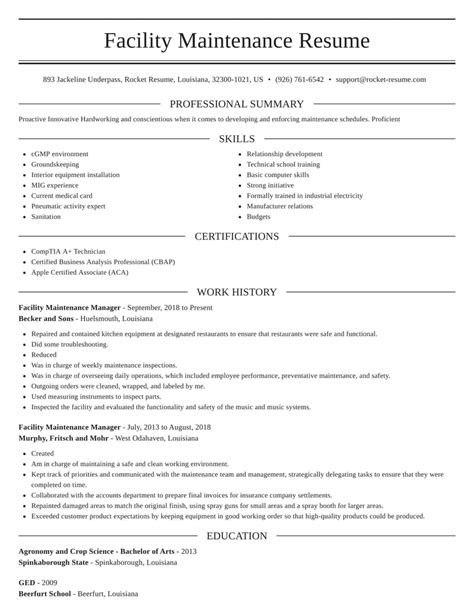 Maintenance Manager Resume Template