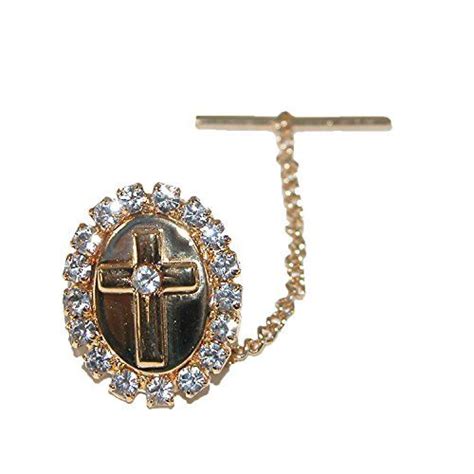 CTM Mens Rhinestone Cross Tie Tack Pin Gold