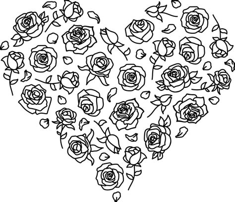 Black and white outline roses pattern in the shape of a heart 19483241 ...