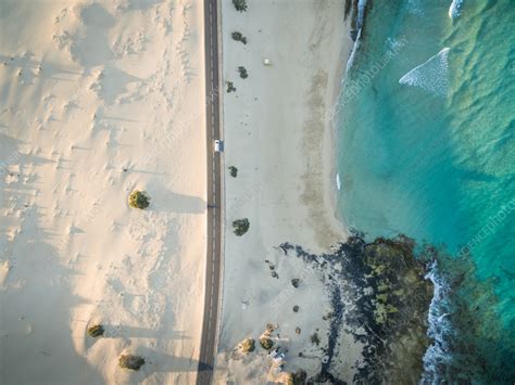 Aerial view of road in Corralejo Dunes Natural Park, Spain - Stock Image - F041/4736 - Science ...