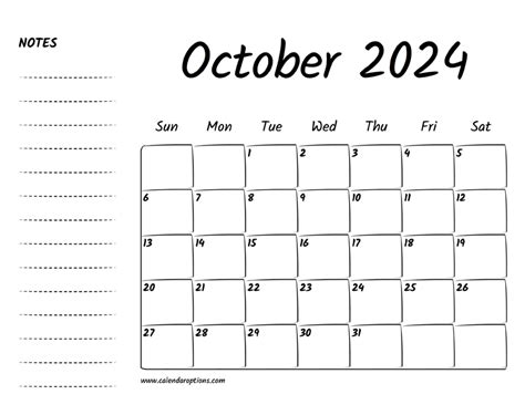 October Printable Calendar Calendar Options