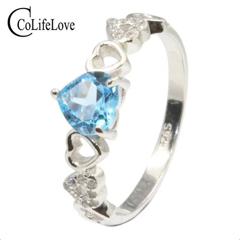 Bague De Fian Ailles Topaze Bleue Naturelle Pour Fille Mm De