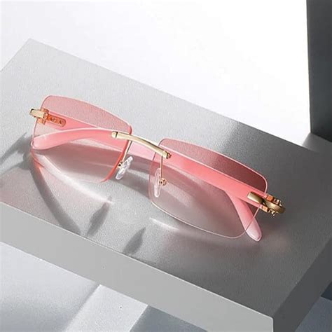 Retro Hot Pink Buffs Sunglasses Rimless Faux Buffalo Horn Wooden