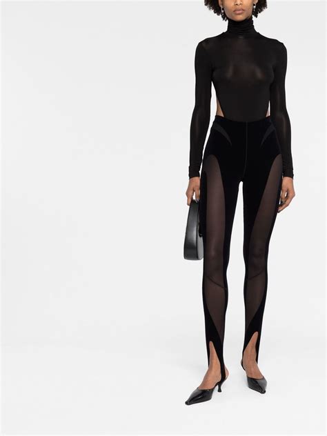 Mugler X Wolford Sheer Panel Leggings Black Farfetch