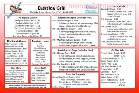 Menu At East Side Grill Penn Yan