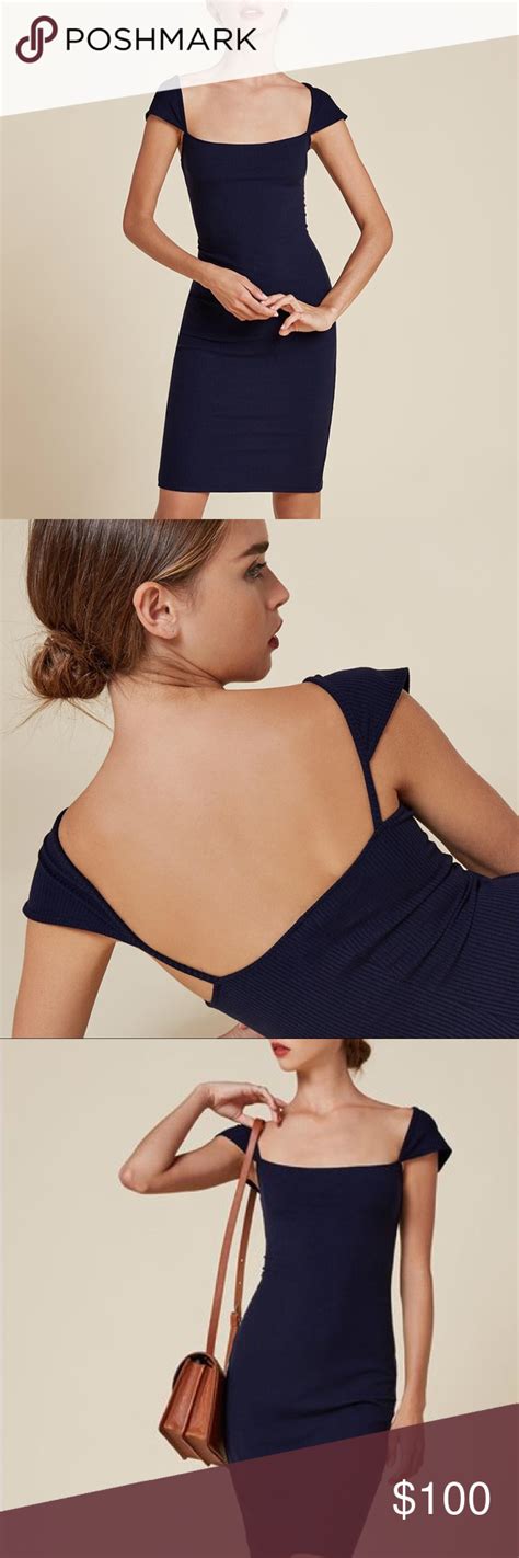 Reformation Navy Cap Sleeve Ribbed Julep Dress