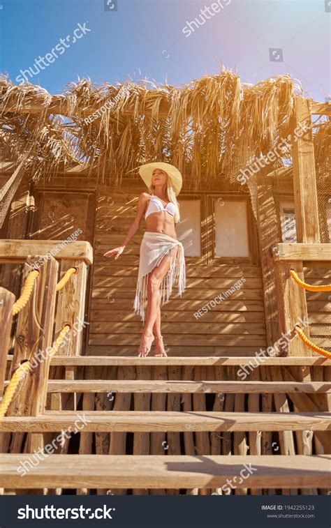 Sexy Woman Wearing Bikini Standing Lounger Stock Photo Shutterstock