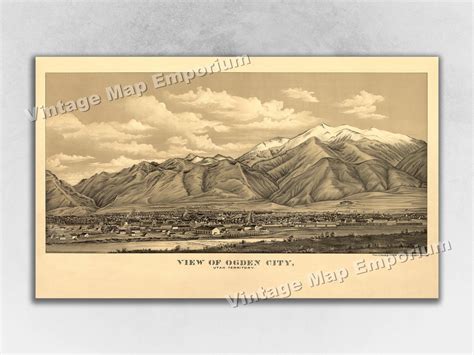 1889 Ogden Utah Map Panoramic Old City Map Historic Birds Eye View