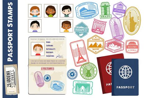 Landmark Stamps Clipart Travel stamps clipart Passport stamp