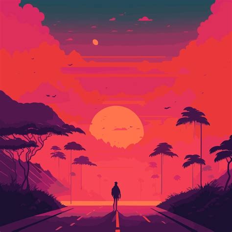 Una Hermosa Puesta De Sol Paisaje Ilustraci N Vectorial Vector Premium