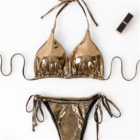 2023 New Design Hot Sexy Solid Color Gilded Glossy Lace Up Cover Up 3 Piece Set Swimsuit Bikini