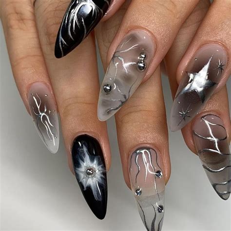 Nail Ideas Edgy Nails Long Cute Nails Black Chrome Nails