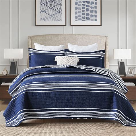 SahSahCasa Quilt King Size King Quilt Set Navy Blue Quilt 100 Cotton