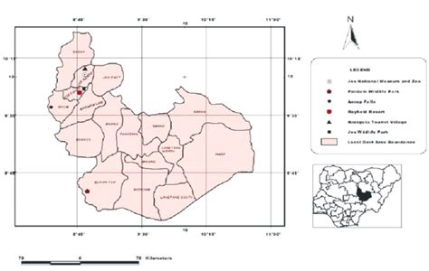 Map of Plateau State showing some ecotourism destinations. Assop Falls... | Download Scientific ...