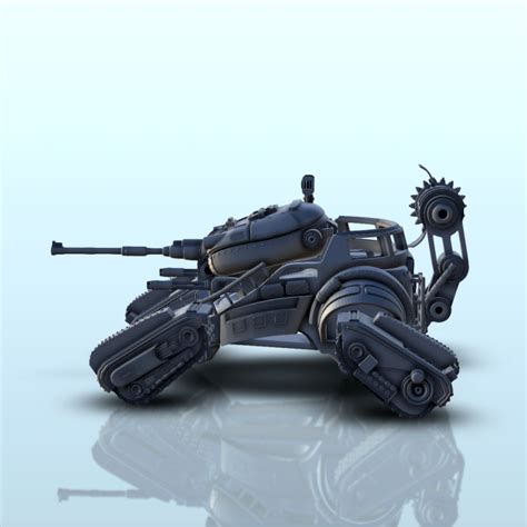 Hartolia Miniatures Sci Fi Tank With Turret And Quadri Trucks