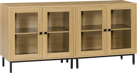 Homcom Buffet Meuble De Rangement Avec Portes Vitr Es Tag Res