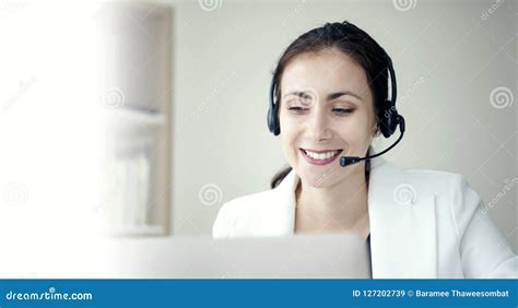 Woman Happy Smiling Customer Support Operator With Headset Stock Image