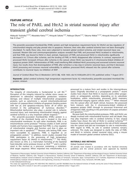 PDF The Role Of Parl And HtrA2 In Striatal Neuronal Injury After