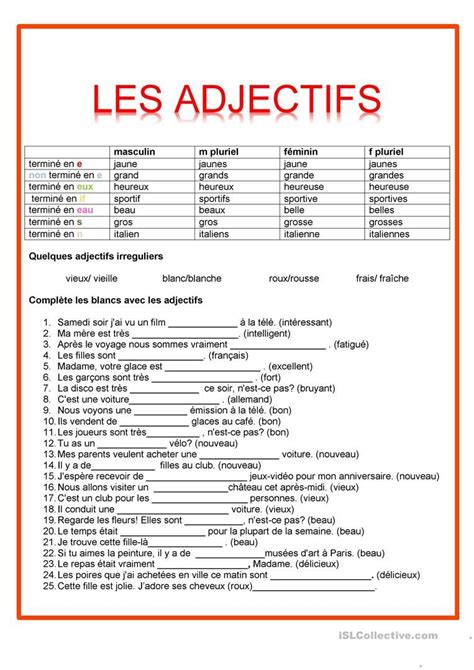 Les Adjectifs Les Adjectif Cours De Français Débutant French Expressions