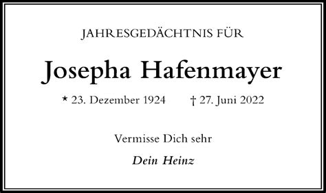 Traueranzeigen von Josepha Hafenmayer Allgäuer Zeitung