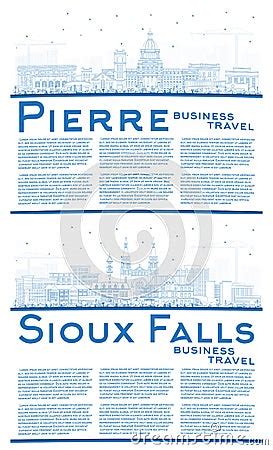 Outline Sioux Falls And Pierre South Dakota City Skyline Set Royalty ...