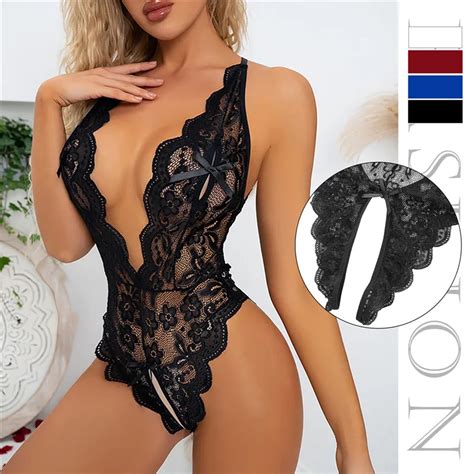 Sexy Crotchless Lingerie Women Lace Hollow Bra Set Erotic Costumes