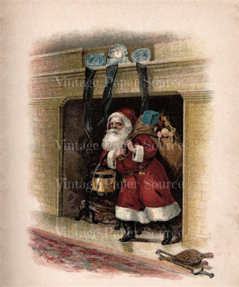 Victorian Santa Claus In The Fireplace With Toys Antique Etsy Ireland