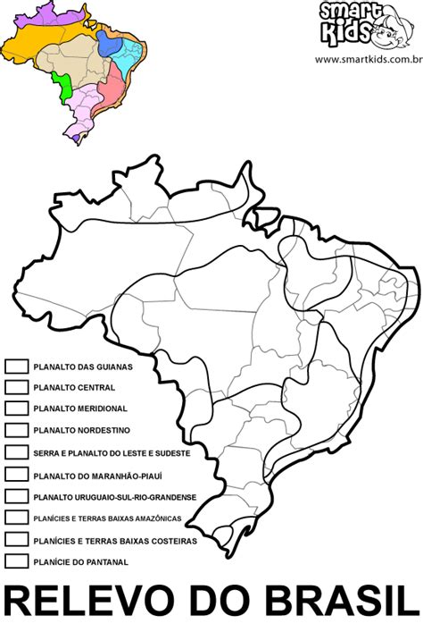 Mapa Do Relevo Brasileiro Para Colorir - Mapas do Brasil para Colorir - Atividades para Educação Infantil ...