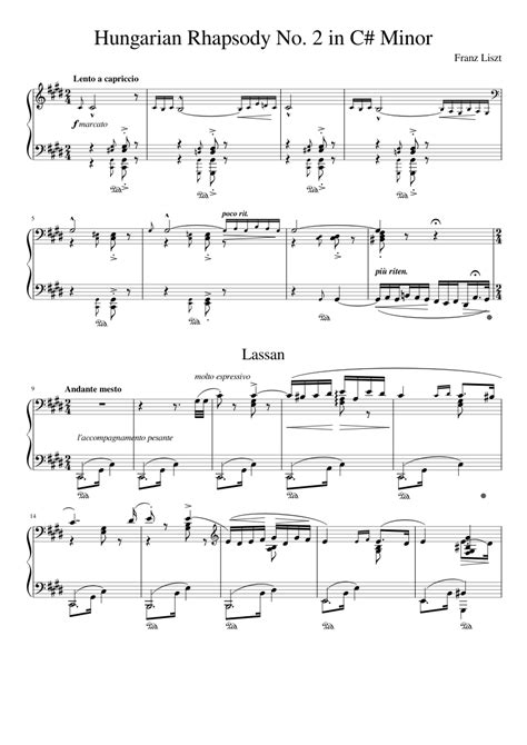 Liszt Hungarian Rhapsody No 2 Sheet Music For Piano Download Free In Pdf Or Midi