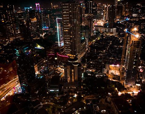 Aerial View Of City Buildings During Night Time Hd Wallpaper Peakpx