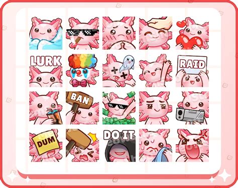 Twitch Emote Cute Axolotl Mega Pack Emotes 20 Emotes Ready Etsy